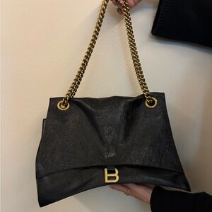 Balenciaga Crush Large Chain Bag in black crushed calfskin leather